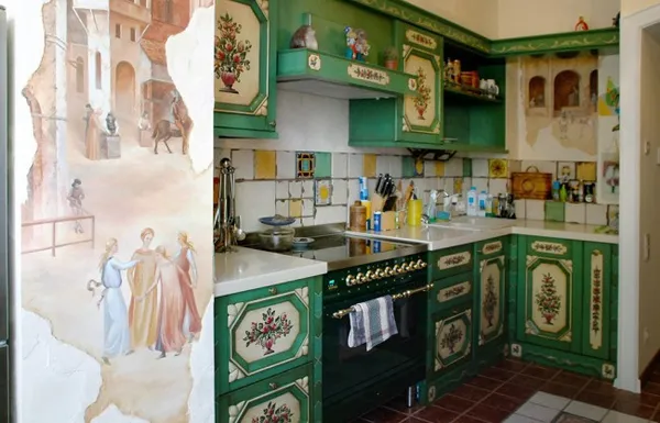 утонченные фрески в украшении кухонного интерьера. фрески в интерьере кухни. 6