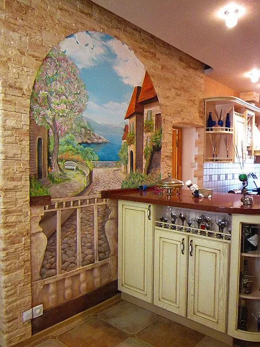 фото № 4: как использовать фрески в интерьере кухни: фотоподборка примеров