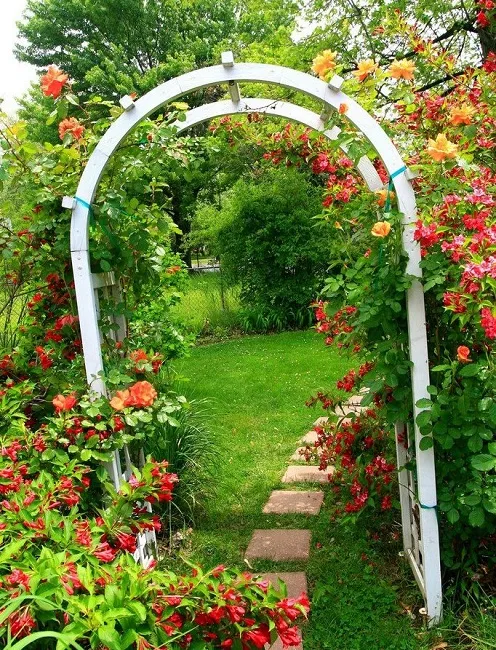 цветочная арка вдоль дорожки