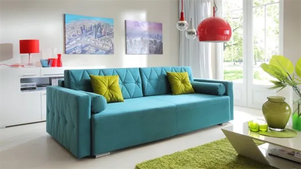 диван с тканевой бирюзовой обивкой для дома