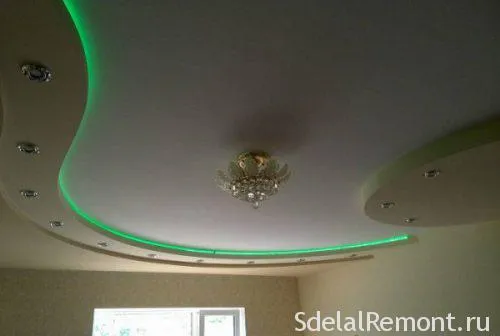 подвесной двухуровневый потолок из гипсокартона с подсветкой. как сделать двухуровневый потолок. 3