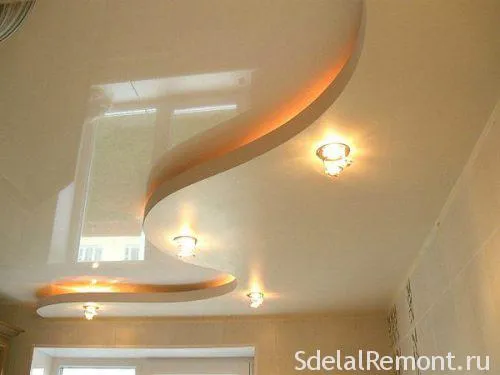 подвесной двухуровневый потолок из гипсокартона с подсветкой. как сделать двухуровневый потолок. 11