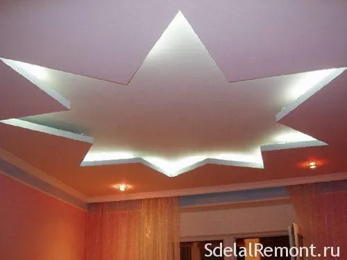 подвесной двухуровневый потолок из гипсокартона с подсветкой. как сделать двухуровневый потолок. 10