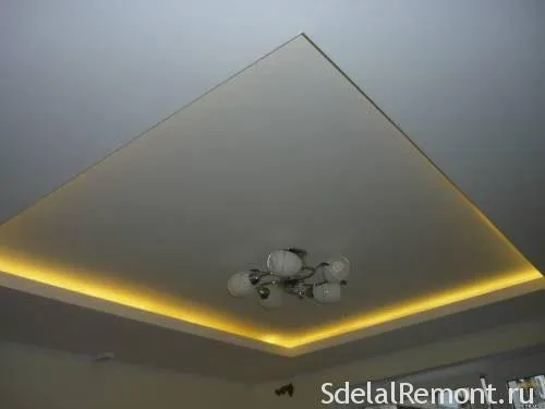 подвесной двухуровневый потолок из гипсокартона с подсветкой. как сделать двухуровневый потолок. 8