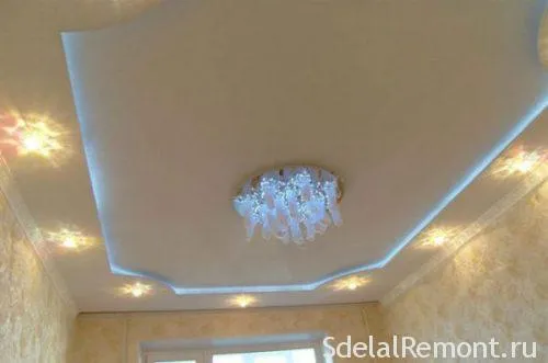 подвесной двухуровневый потолок из гипсокартона с подсветкой. как сделать двухуровневый потолок. 12