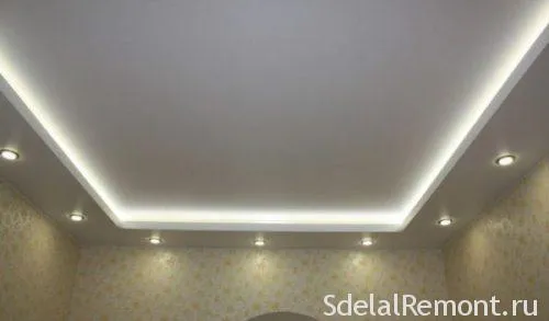 подвесной двухуровневый потолок из гипсокартона с подсветкой. как сделать двухуровневый потолок. 5