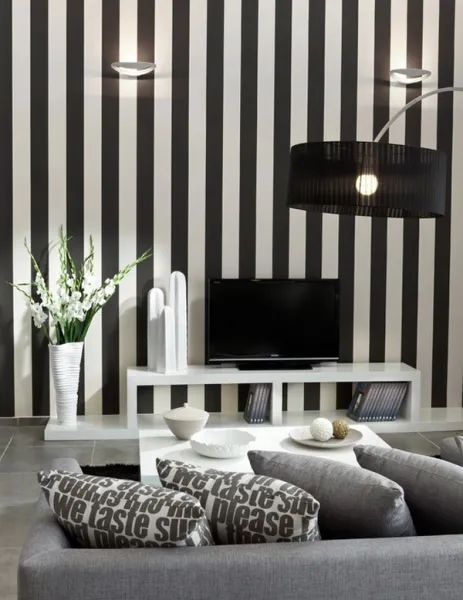 белые и черно-белые обои в гостиной: 55 фото в интерьере. белые обои с черным рисунком. 2