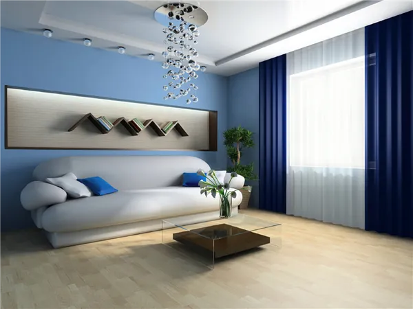 гостиная комната в голубых тонах минимализм