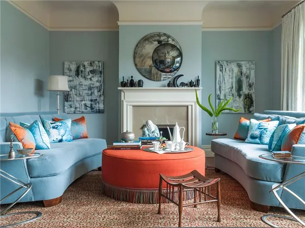 гостиная комната в голубых тонах идеи дизайн