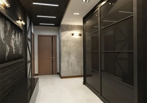 встроенный шкаф в прихожей лофт стиля отлично вписывается в интерьер