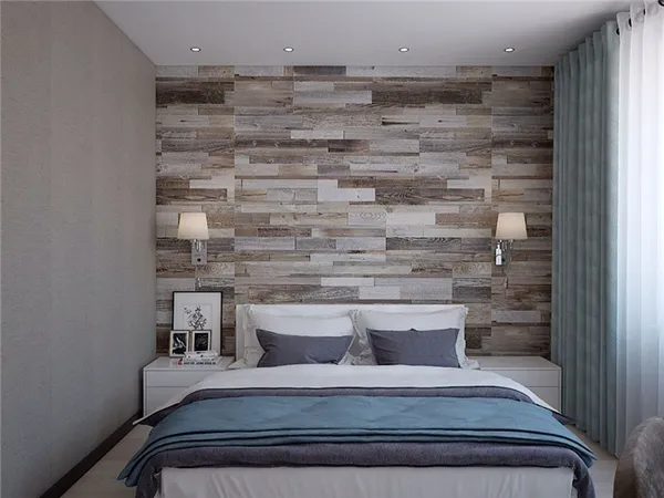 комбинированный ламинат на стене в спальне