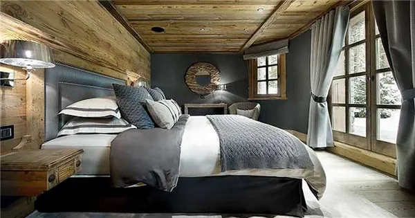 интерьер спальни в стиле шале пример 