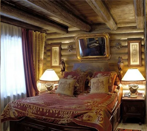 интерьер спальни в стиле шале 