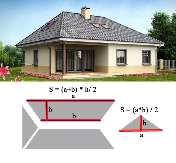 расчет площади вальмовой крыши