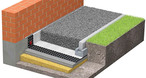 при необходимости можно под мембрану уложить теплоизолирующий материал, чтобы минимизировать промерзание грунта у фундамента