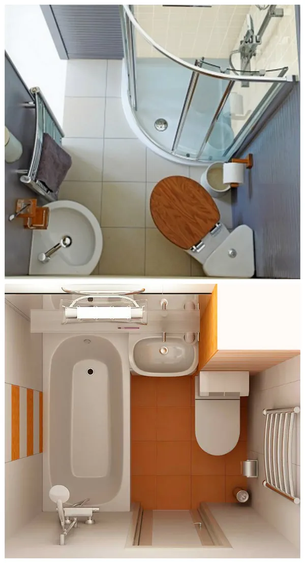 интерьер маленькой ванной с туалетом 3 кв. м. и 4 кв. м.