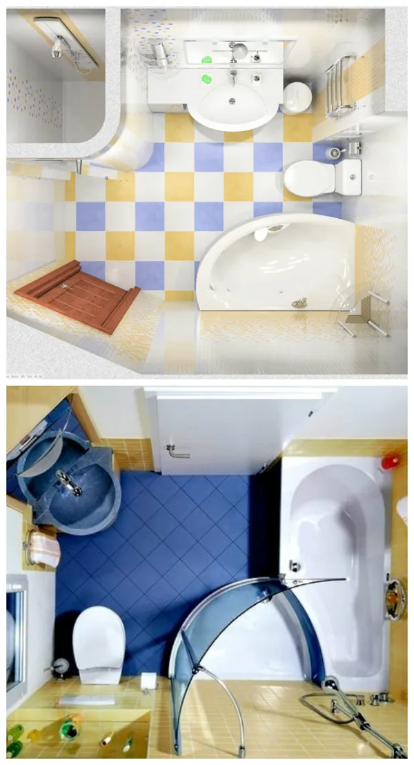 интерьер небольшой ванной с туалетом 5 кв. м. и 6 кв. м.