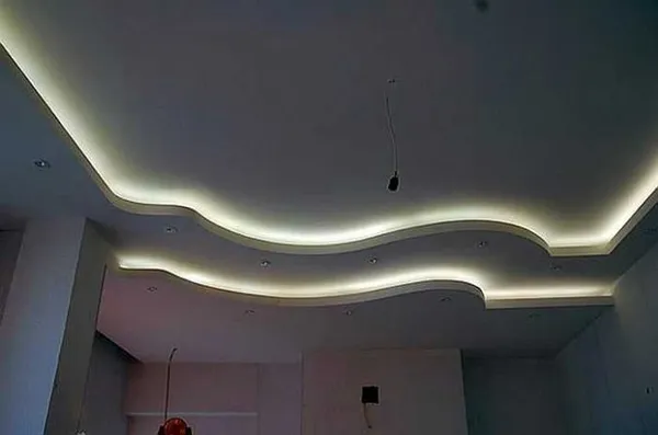 создание парящего потолка из гипсокартона со световыми линями. потолок из гипсокартона с подсветкой. 7