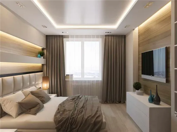вариант светлого дизайна спальной комнаты 15 кв.м
