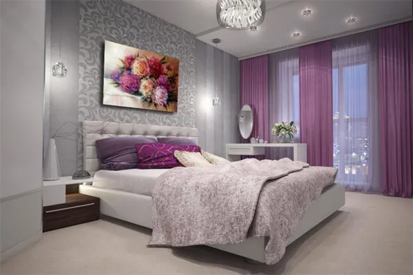 серо-фиолетовая спальня