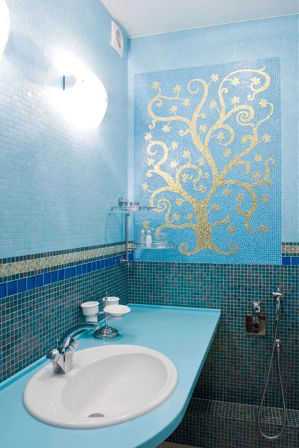 ванная комната в голубых оттенках