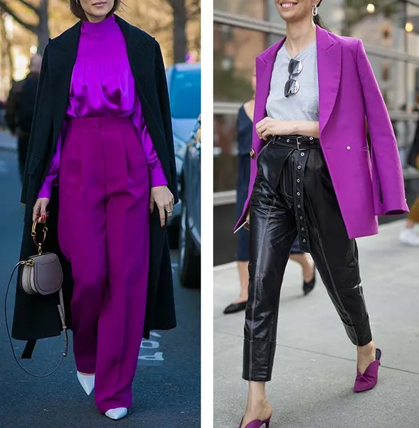 комбинируем черный оттенок с фиолетовым в повседневной одежде