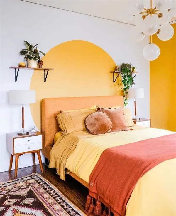 оранжевый и желтый в интерьере спальни