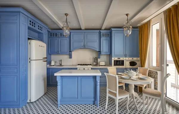 синяя кухня в классическом стиле