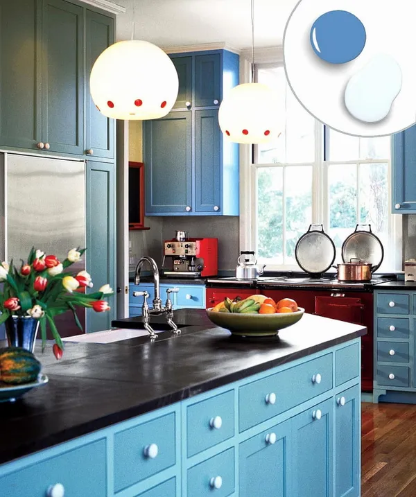 интерьер серо-голубой кухни. материалы, варианты оформления, выбор гаммы