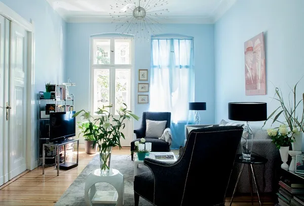 голубая гостиная в современном стиле