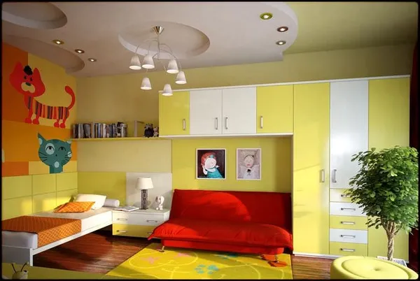 идея применения красивого желтого цвета в декоре комнаты