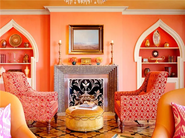 оранжевая гостиная в восточном стиле