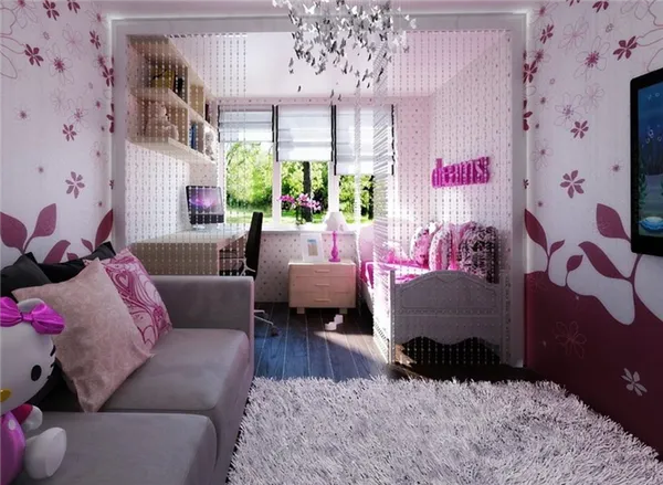 бумажные обои с цветами в дизайне комнаты для девушки
