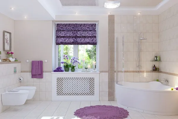 оформление окна римской шторой в ванной комнате