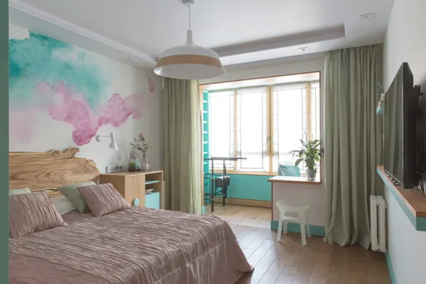 как в однокомнатной квартире 36 кв. м выделить спальню, кухню-гостиную и гардеробную? реальный пример интерьера