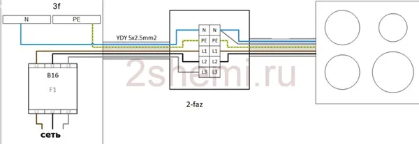 схема подключения индукционной плиты к сетям 220в или 380в