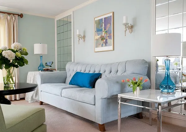 голубая гостиная: освежит и расслабит. голубой цвет в интерьере. 44